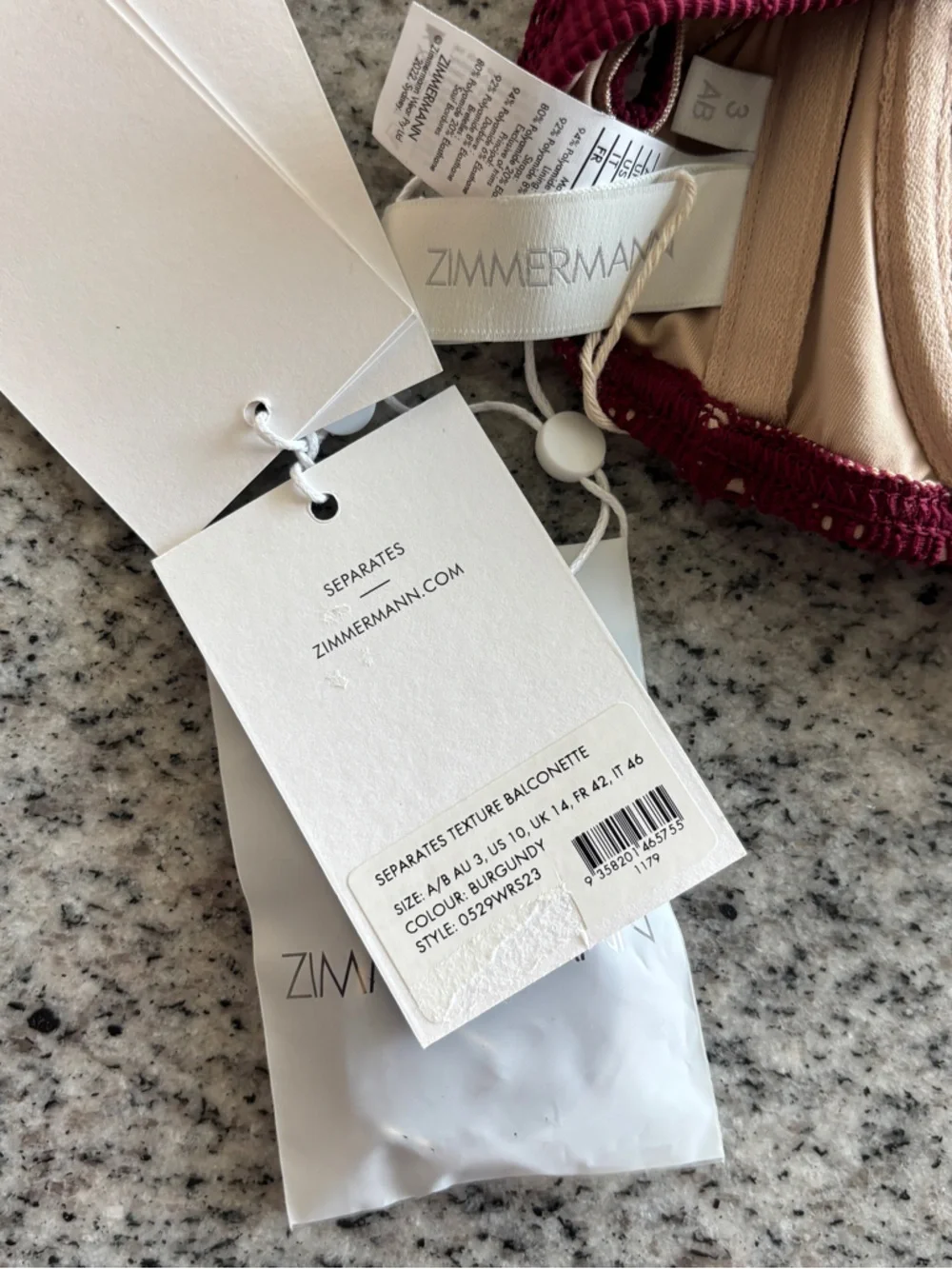 ZIMMERMANN Pointelle-knit bandeau bikini‎ top, Size  3 AB/ US 10